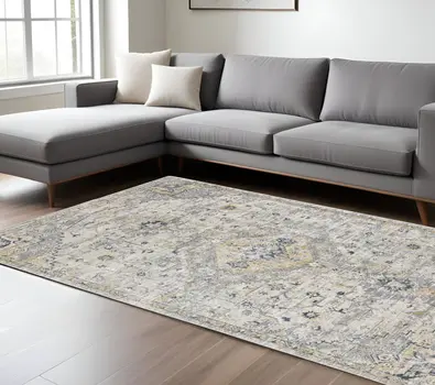 6' X 9' Gray And Gold Medallion Hand Tufted Area Rug