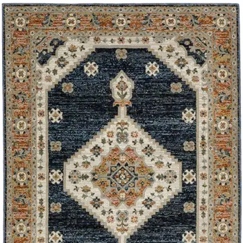 3' X 5' Blue And Orange Medallion Area Rug