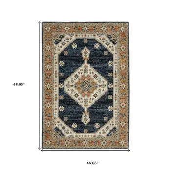 3' X 5' Blue And Orange Medallion Area Rug