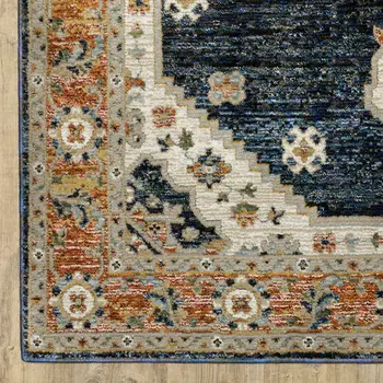 3' X 5' Blue And Orange Medallion Area Rug
