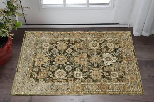 3' X 5' Green And Gold Oriental Area Rug