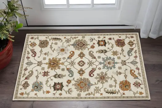 3' X 5' Ivory Gray And Orange Oriental Area Rug