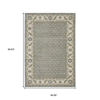 3' X 5' Blue And Ivory Oriental Area Rug