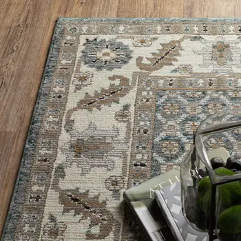3' X 5' Blue And Ivory Oriental Area Rug