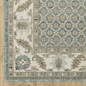3' X 5' Blue And Ivory Oriental Area Rug