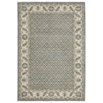 3' X 5' Blue And Ivory Oriental Area Rug