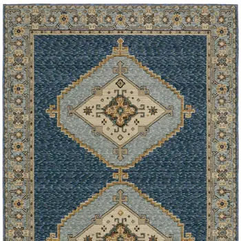 3' X 5' Blue And Gold Medallion Area Rug