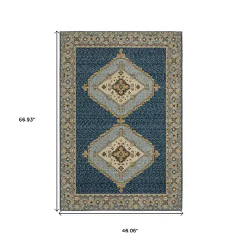 3' X 5' Blue And Gold Medallion Area Rug