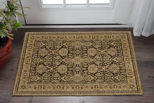 3' X 5' Brown And Gold Oriental Area Rug