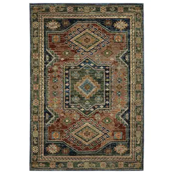 3' X 5' Blue Rust And Tan Tribal Area Rug