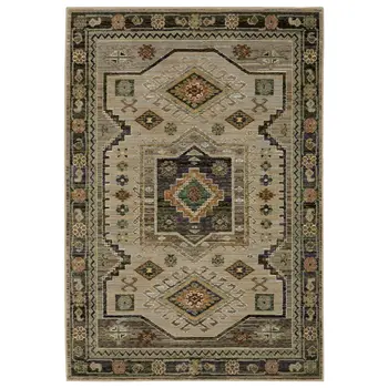3' X 5' Gray And Green Tribal Area Rug