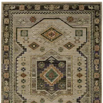 3' X 5' Gray And Green Tribal Area Rug