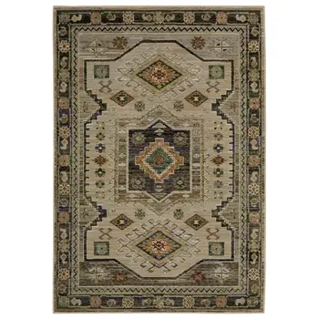3' X 5' Gray And Green Tribal Area Rug