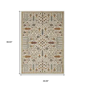 3' X 5' Ivory And Gold Oriental Area Rug