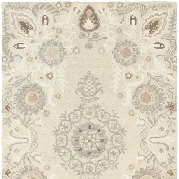 5' X 8' Sand Wool Floral Hand Tufted Area Rug