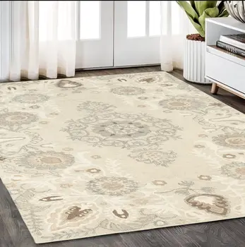 5' X 8' Sand Wool Floral Hand Tufted Area Rug