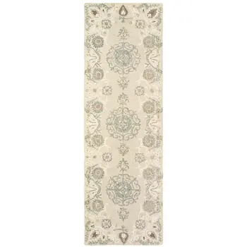 8' Sand Wool Floral Hand Tufted Runner Rug