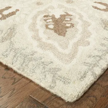 8' Sand Wool Floral Hand Tufted Runner Rug
