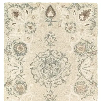 8' Sand Wool Floral Hand Tufted Runner Rug