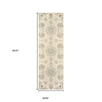 8' Sand Wool Floral Hand Tufted Runner Rug
