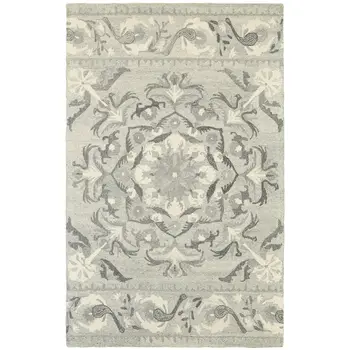 5' X 8' Ivory Wool Floral Hand Tufted Area Rug
