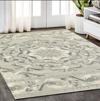 5' X 8' Ivory Wool Floral Hand Tufted Area Rug