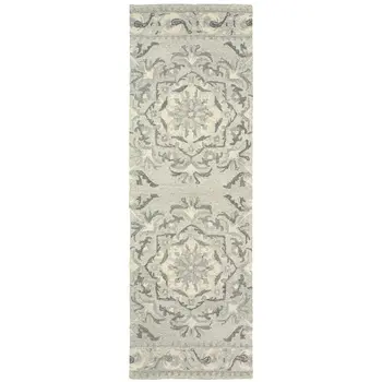 8' Ivory Wool Floral Hand Tufted Runner Rug