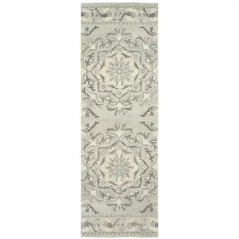 8' Ivory Wool Floral Hand Tufted Runner Rug