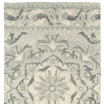 8' Ivory Wool Floral Hand Tufted Runner Rug