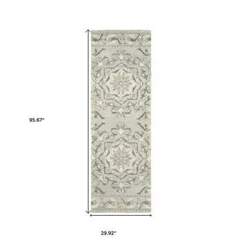 8' Ivory Wool Floral Hand Tufted Runner Rug