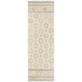 8' Sand Wool Floral Hand Tufted Runner Rug