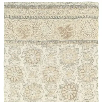 8' Sand Wool Floral Hand Tufted Runner Rug