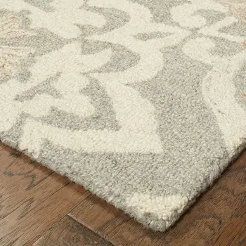 5' X 8' Gray And Sand Wool Geometric Hand Tufted Area Rug