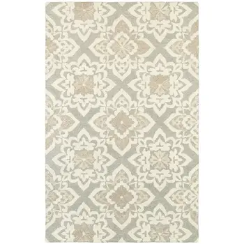 5' X 8' Gray And Sand Wool Geometric Hand Tufted Area Rug