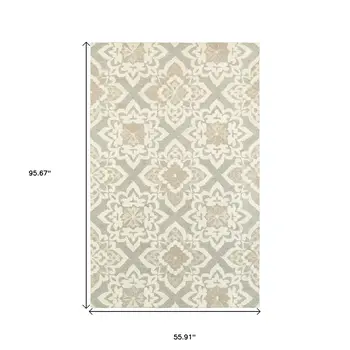 5' X 8' Gray And Sand Wool Geometric Hand Tufted Area Rug