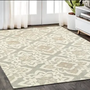 5' X 8' Gray And Sand Wool Geometric Hand Tufted Area Rug