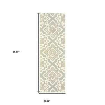 8' Gray And Sand Wool Geometric Hand Tufted Runner Rug