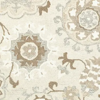 5' X 8' Ivory And Gray Wool Floral Hand Tufted Area Rug