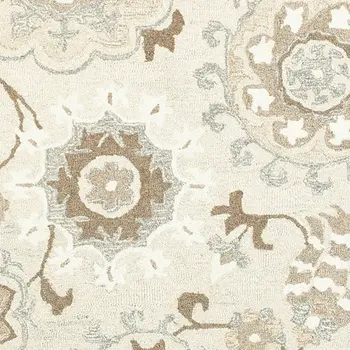 5' X 8' Ivory And Gray Wool Floral Hand Tufted Area Rug
