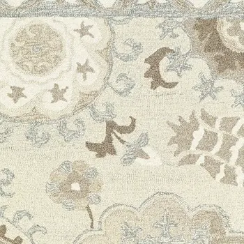 8' Ivory And Gray Wool Floral Hand Tufted Runner Rug