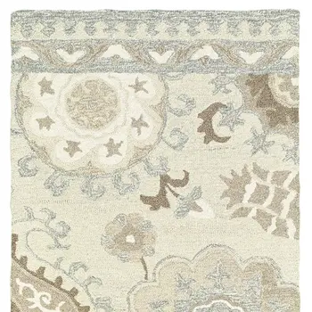 8' Ivory And Gray Wool Floral Hand Tufted Runner Rug