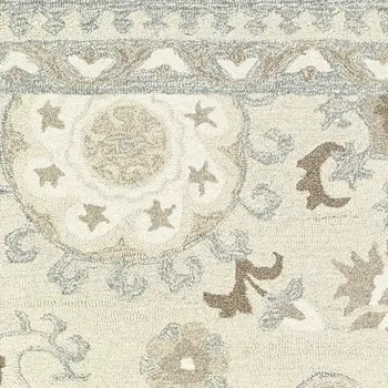 8' Ivory And Gray Wool Floral Hand Tufted Runner Rug