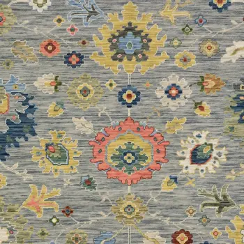 5' X 8' Gray Yellow And Salmon Oriental Area Rug With Fringe