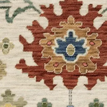5' X 8' Ivory Blue And Yellow Oriental Area Rug With Fringe