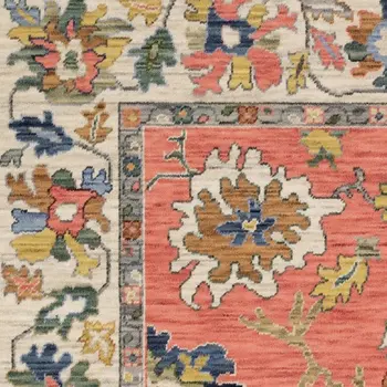 5' X 8' Salmon Blue And Yellow Oriental Area Rug With Fringe