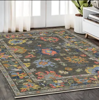 5' X 8' Gray Blue And Yellow Oriental Area Rug With Fringe