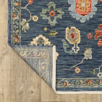 5' X 8' Blue Gray And Red Oriental Area Rug With Fringe