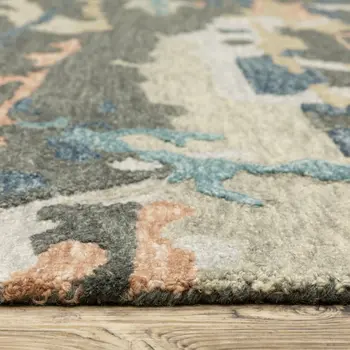 8' Gray And Blue Wool Abstract Hand Tufted Runner Rug