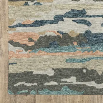 8' Gray And Blue Wool Abstract Hand Tufted Runner Rug