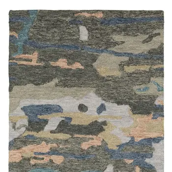 8' Gray And Blue Wool Abstract Hand Tufted Runner Rug